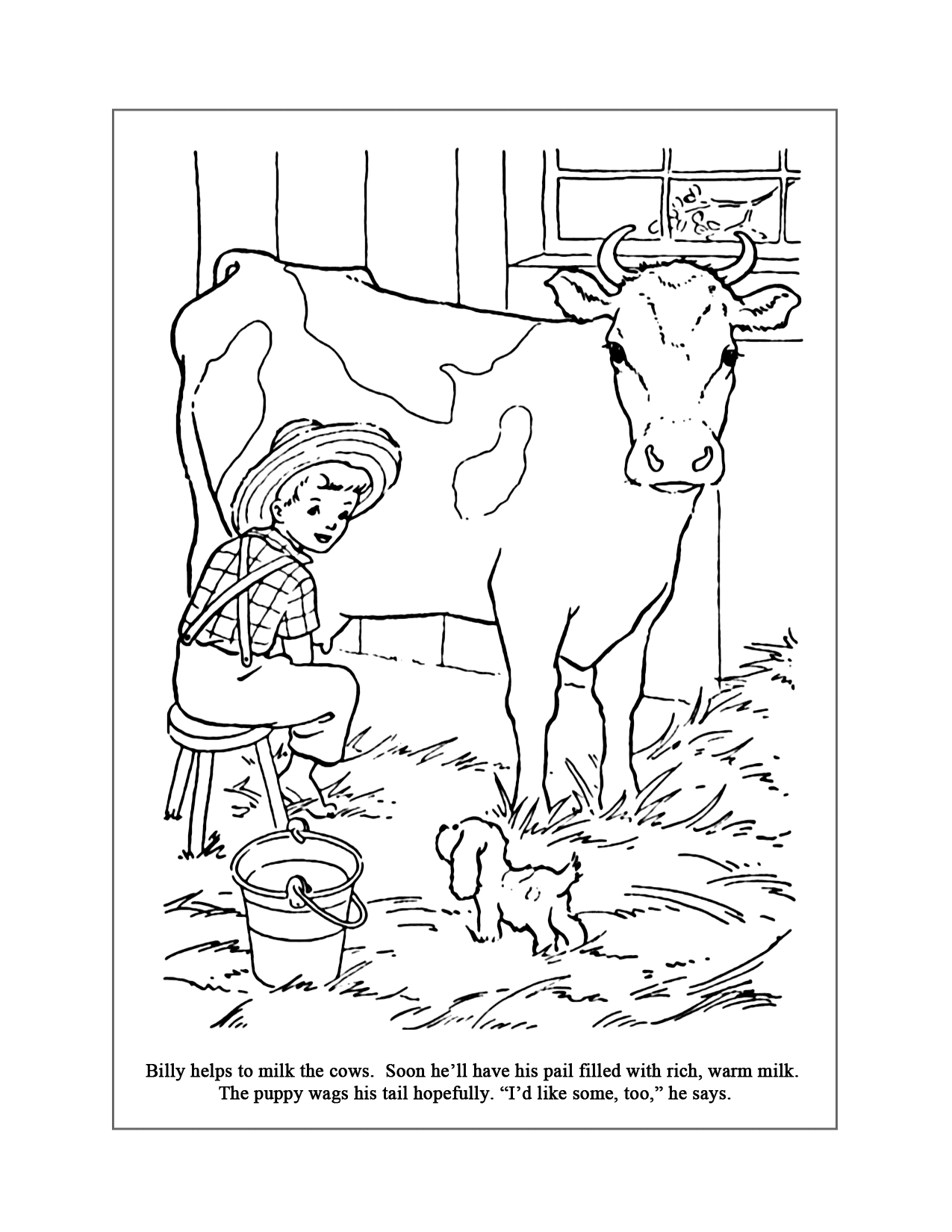 Boy Milking Cow In Barn Coloring Page