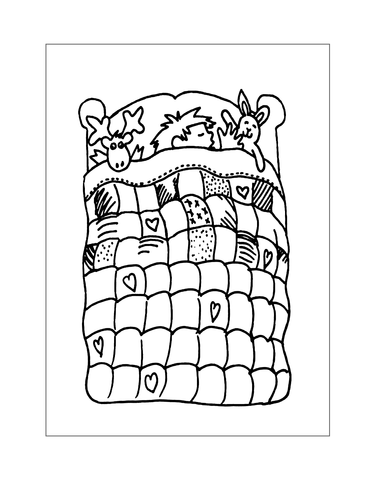 Boy Sleeping With Quilt On A Bed Coloring Page