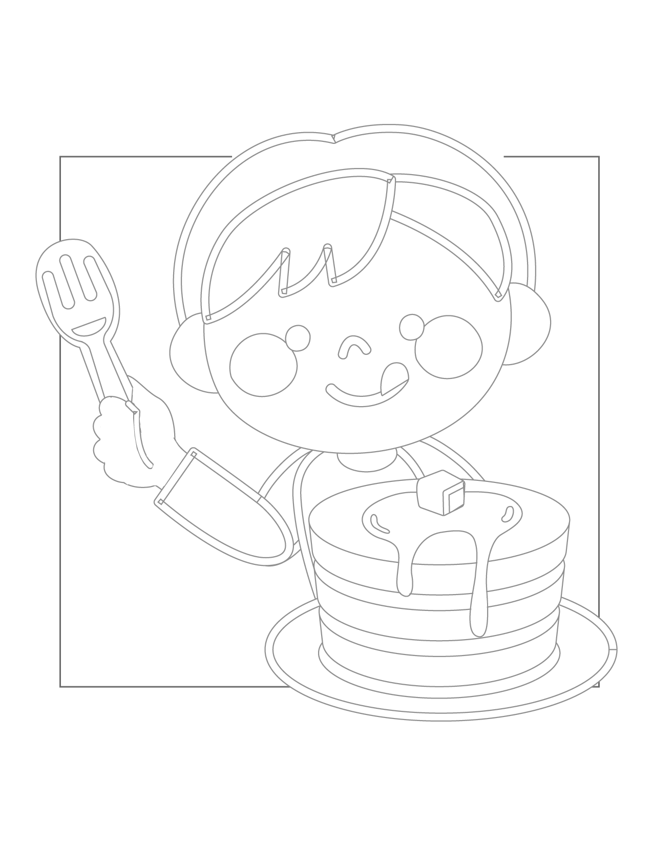 Boy With A Stack Of Pancakes Coloring Page