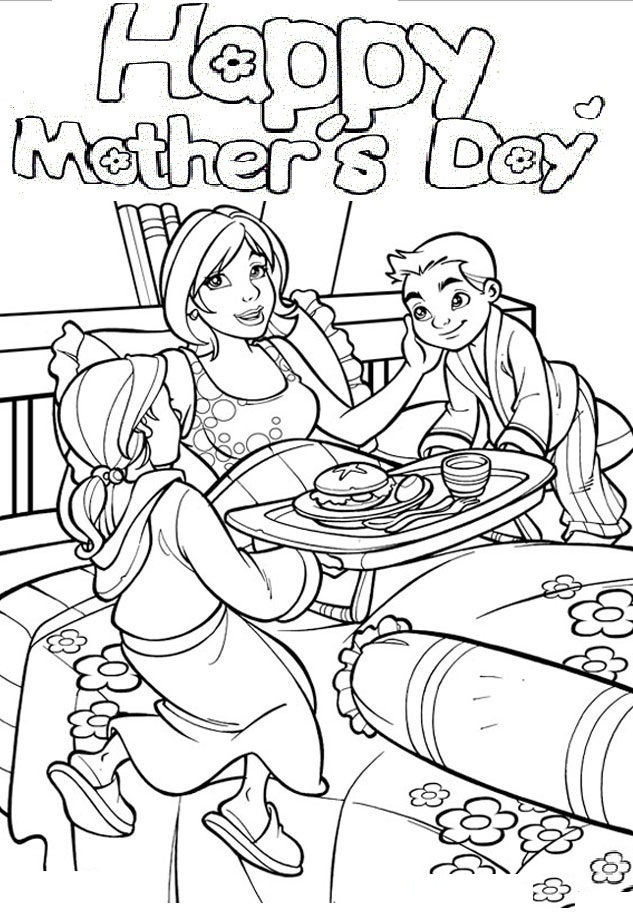 Breakfast In Bed Mothers Day Coloring Pages