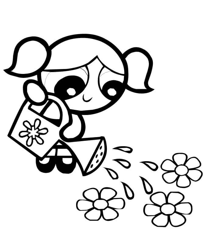 Bubbles Watering Flowers Powerpuff Girls Coloring Pages