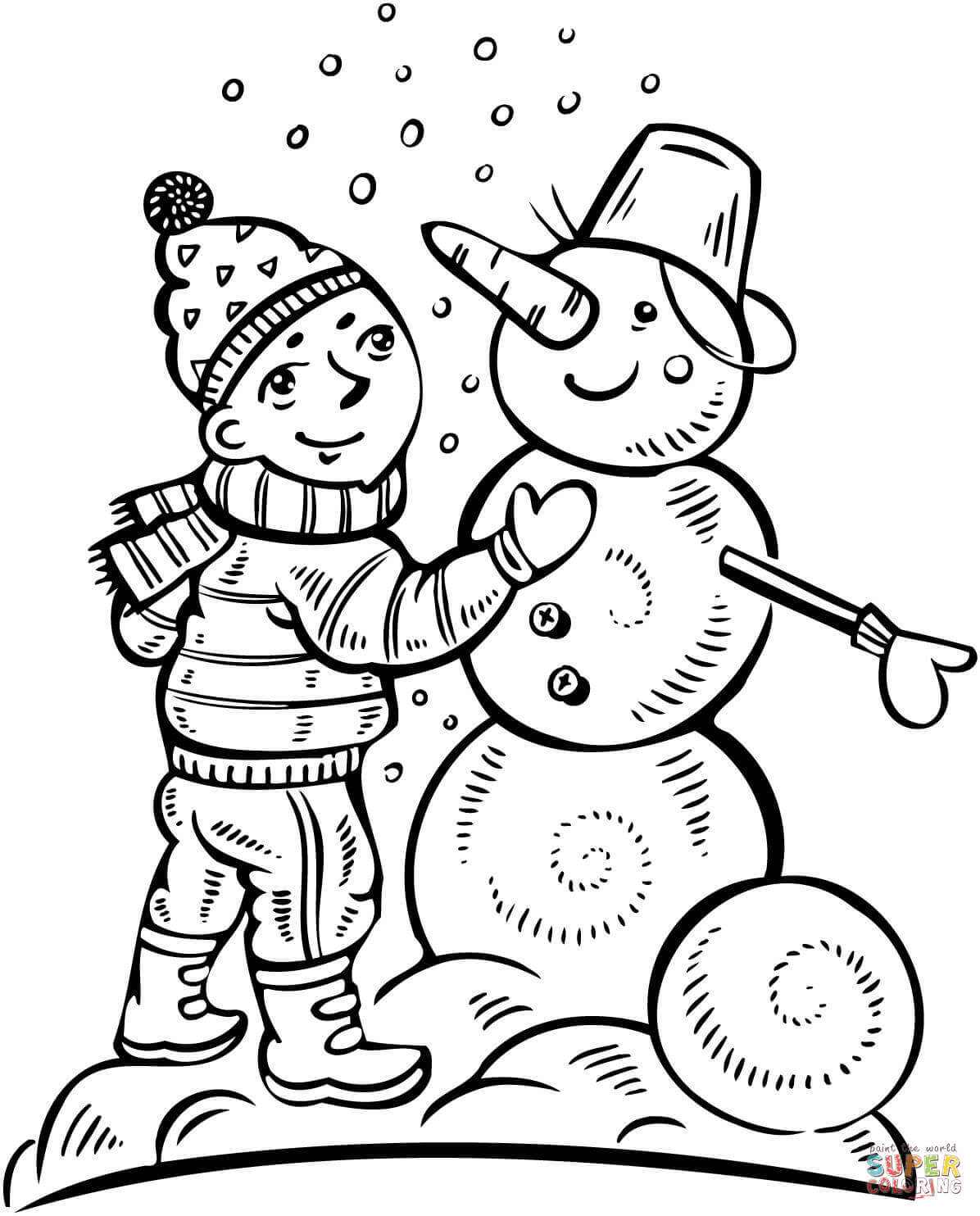 Building Snowman Coloring Pages