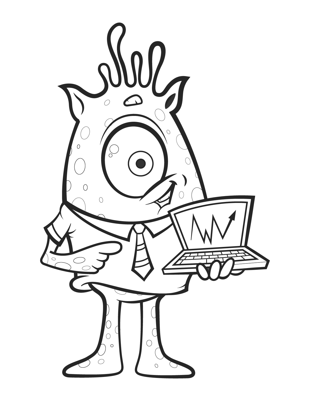 Business Alien With Computer Coloring Page