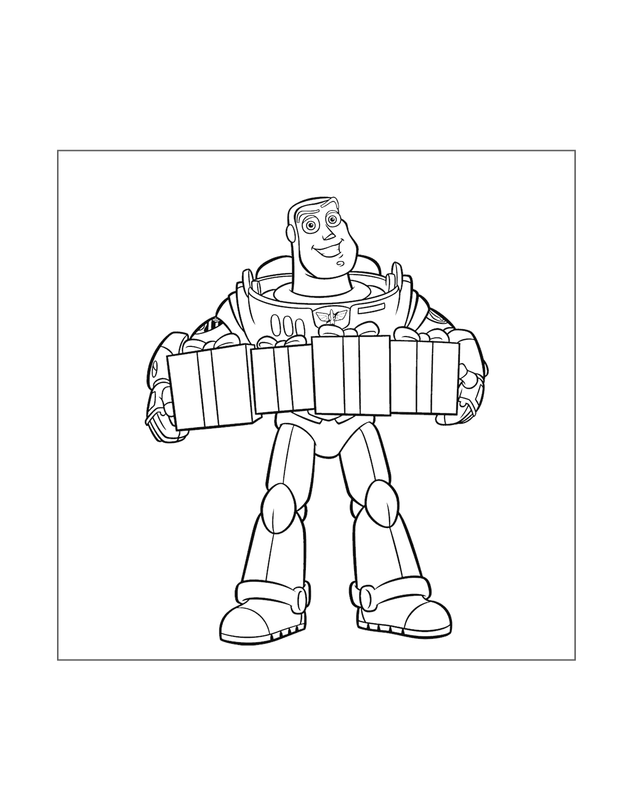Buzz Lightyear With Christmas Presents Coloring Page