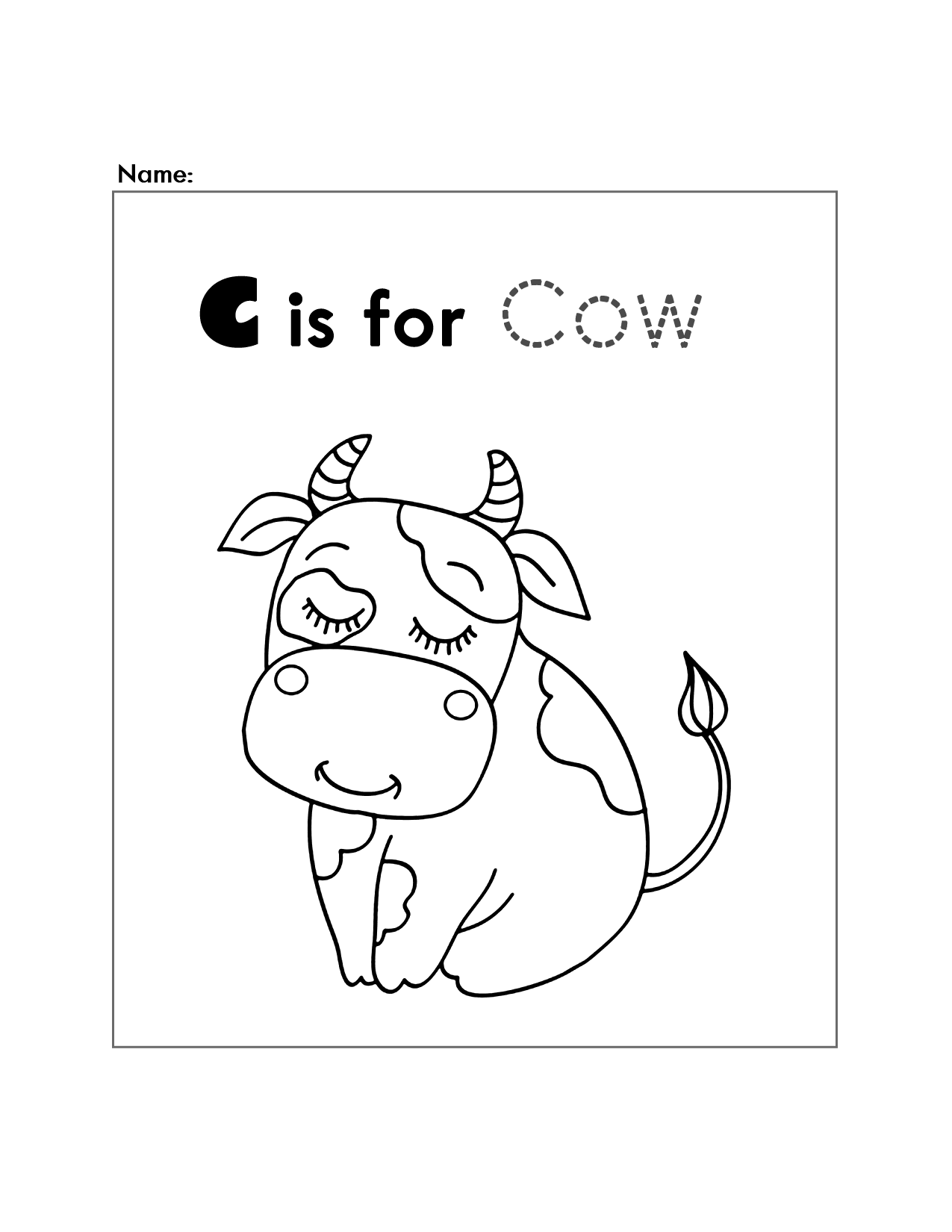C Is For Cow Spelling Sheet