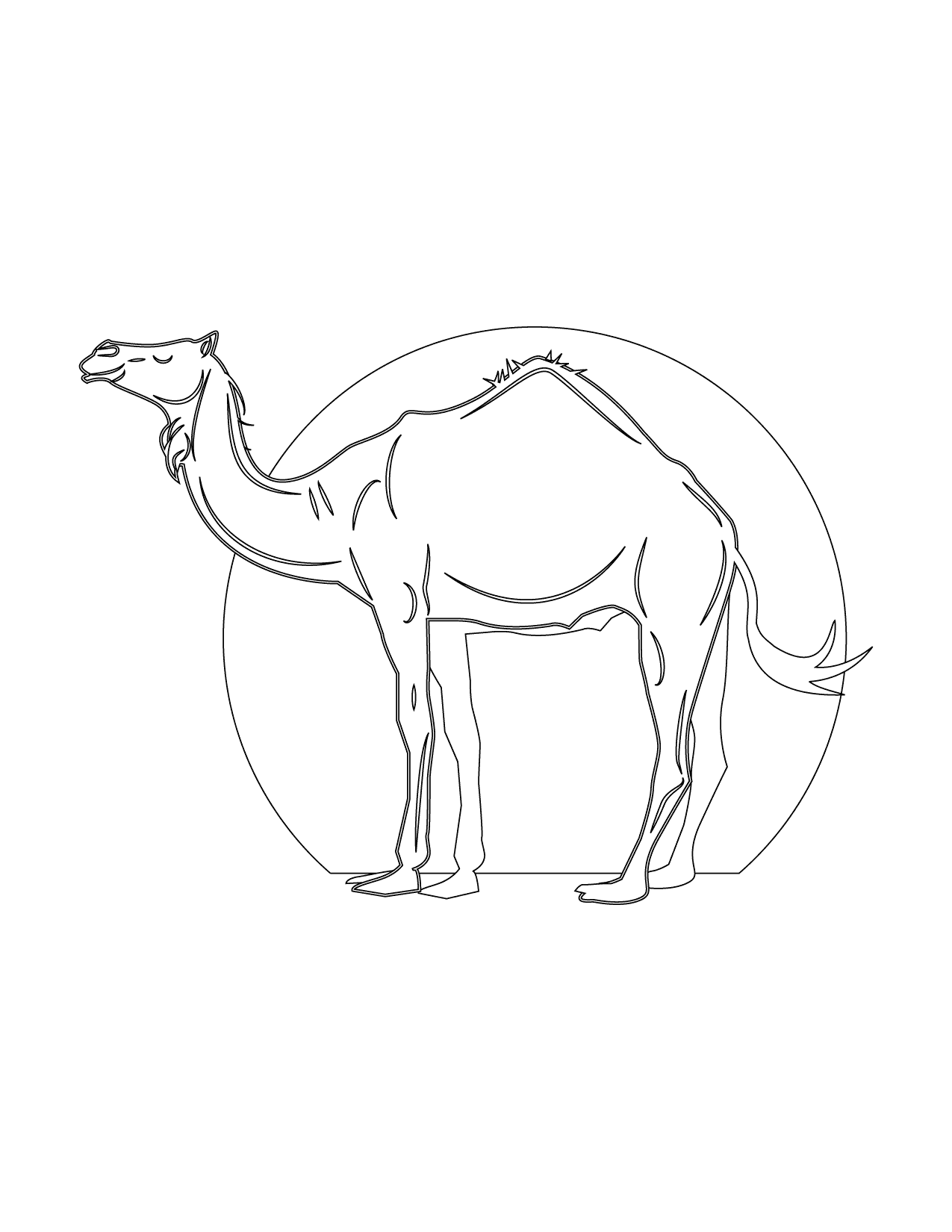 Camel At Sunset Coloring Page