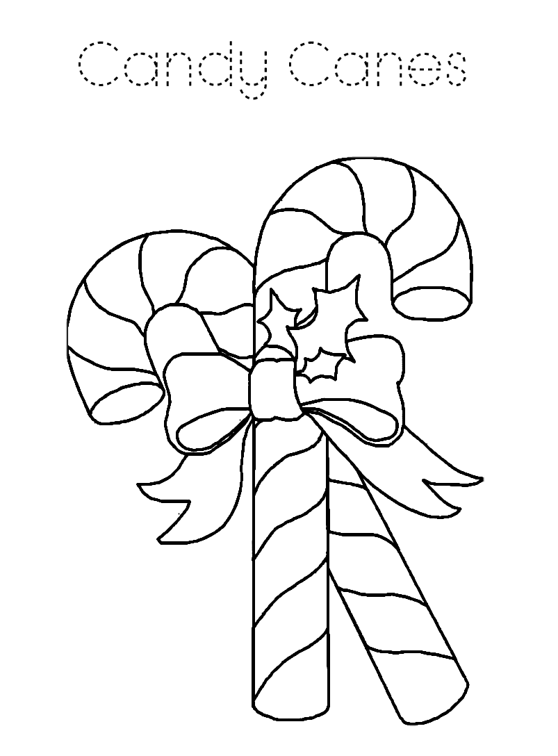 Candy Cane Trace The Words Coloring Page