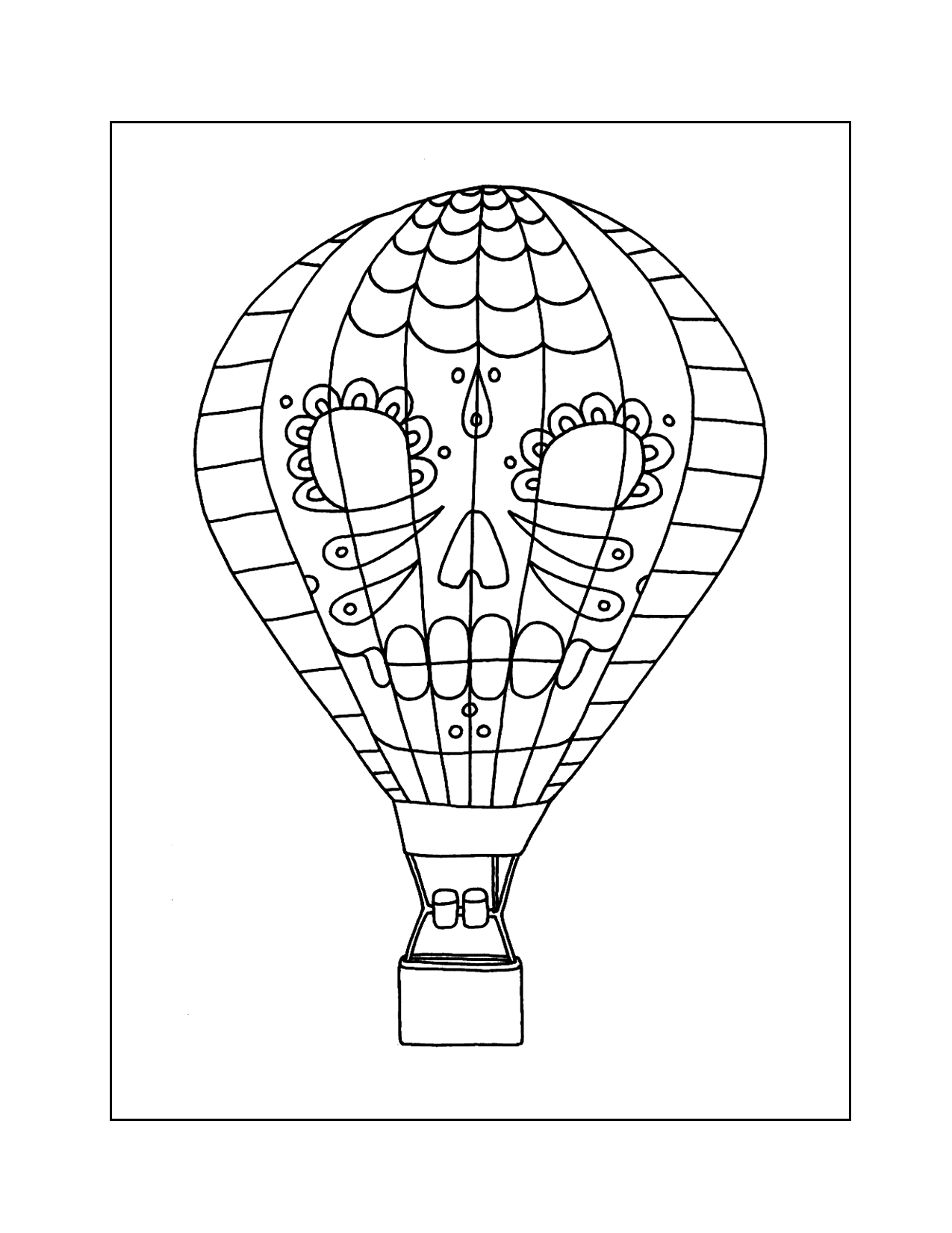 Candy Skull Hot Air Balloon Coloring Page