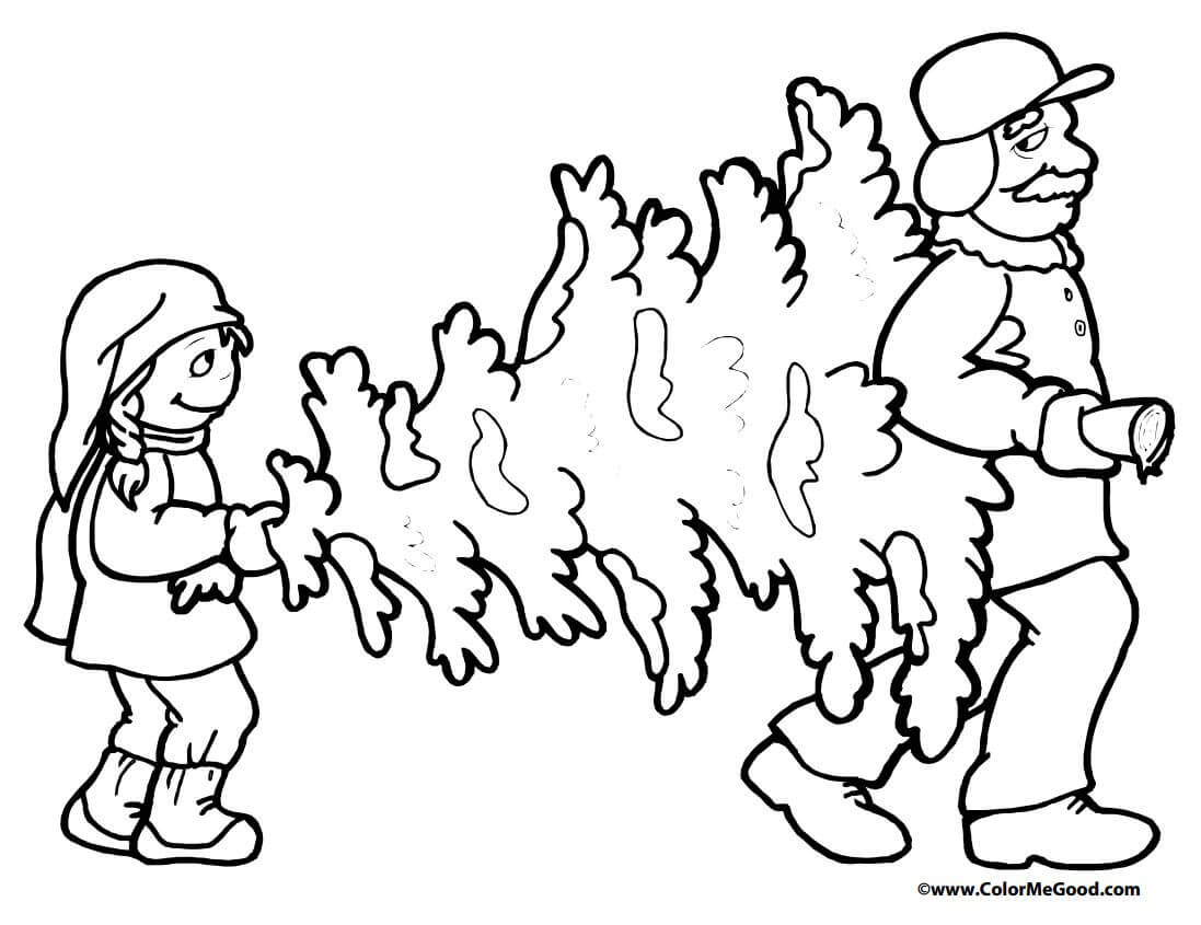 Carrying the Christmas Tree Home Coloring Page