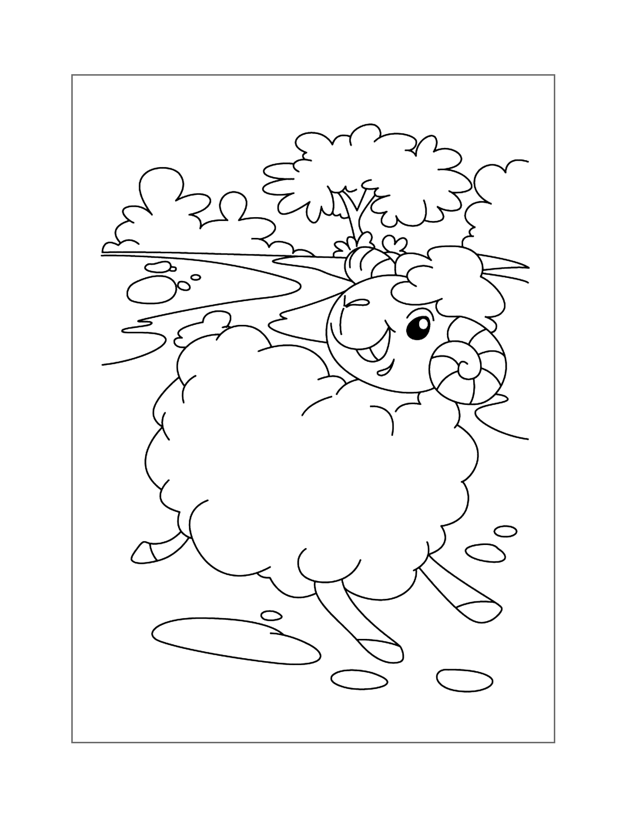 Cartoon Male Sheep Coloring Page
