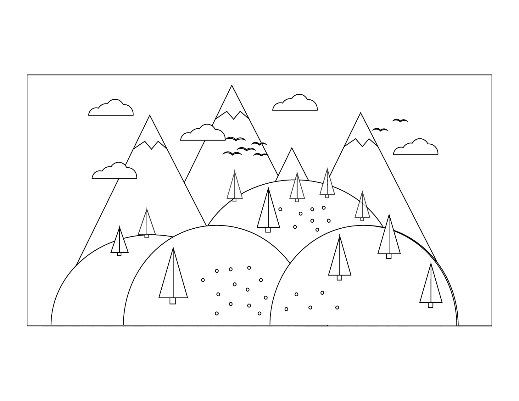 Cartoon Mountain Landscape Scene Coloring Page