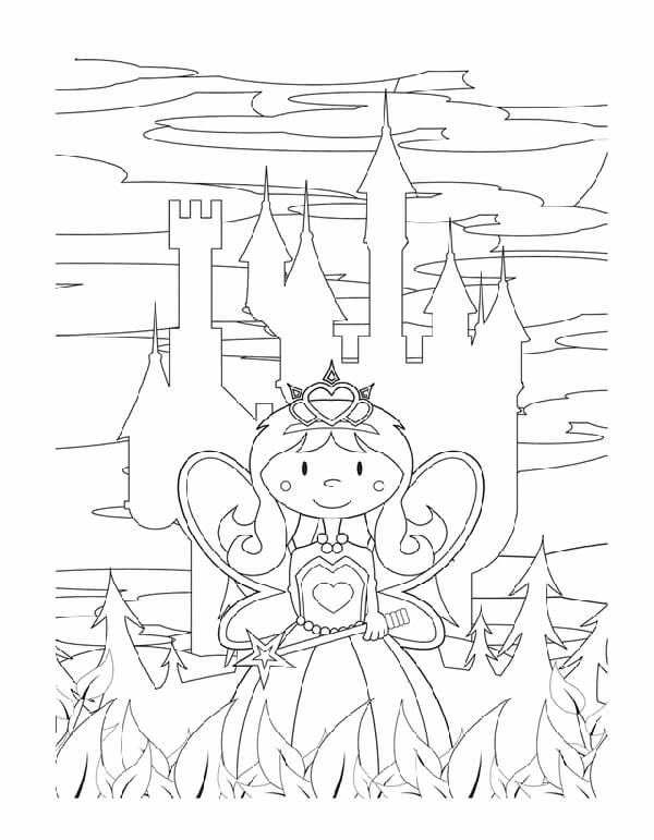 Cartoon Princess And Castle Coloring Pages