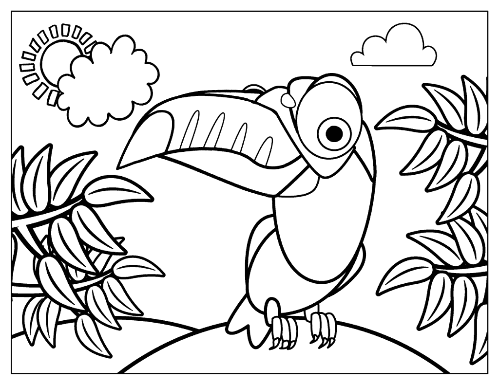 Cartoon Toucan Coloring Page for Kids