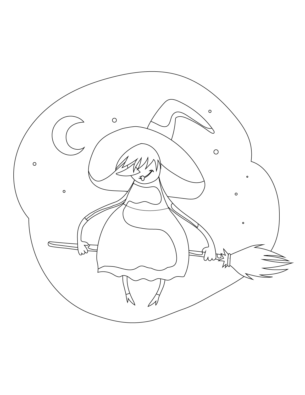 Cartoon Witch On A Broom Coloring Page