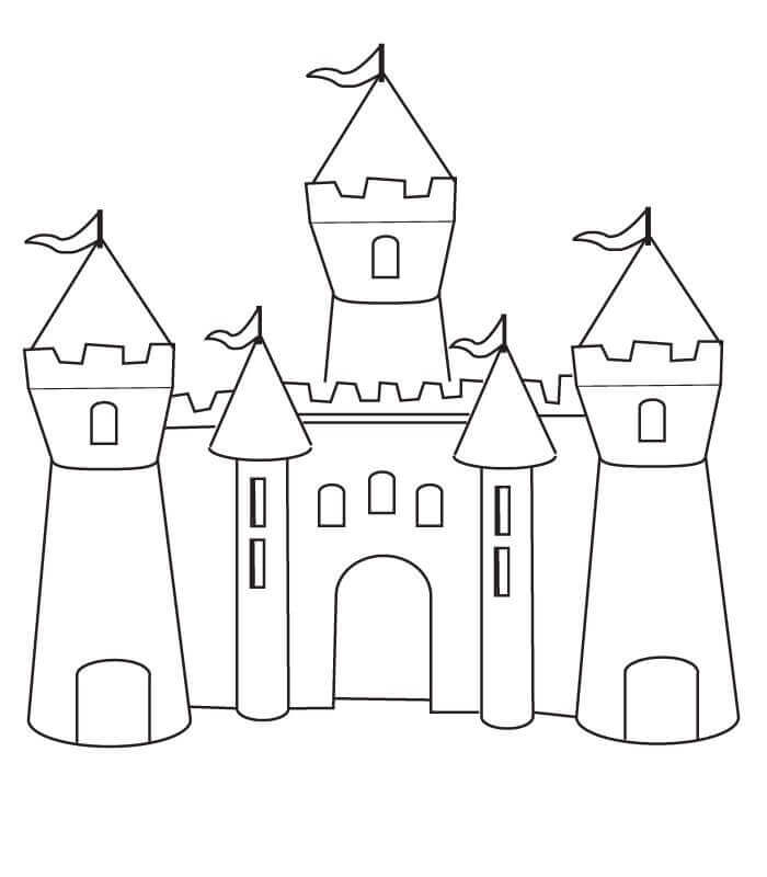 Castle and Flags Coloring Page