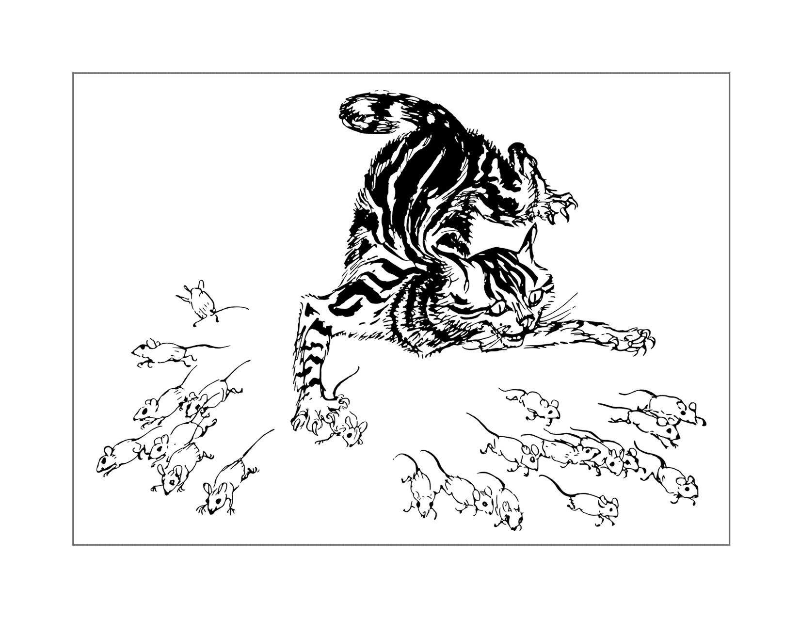 Cat Chasing Mice Coloring Page