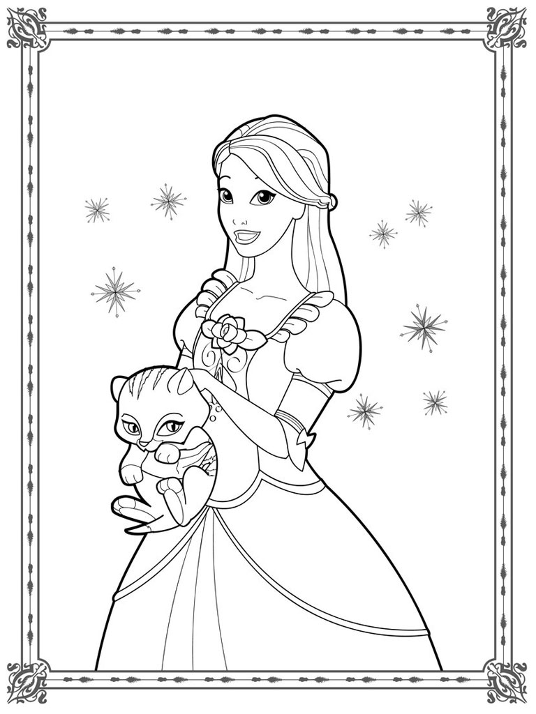 Cat and Princess Coloring Pages