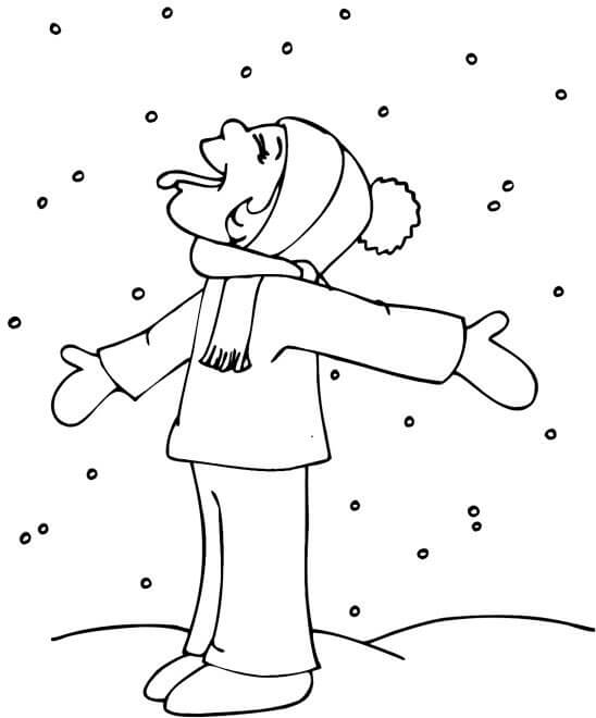 Catching Snowflakes in Winter Coloring Page