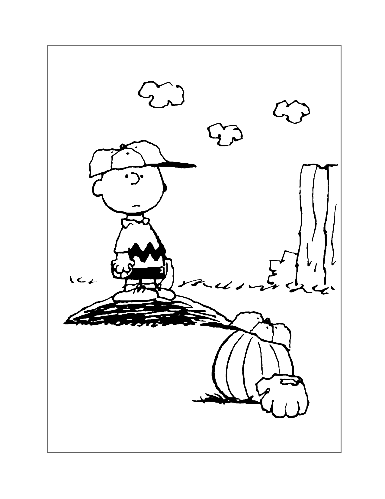 Charlie Brown Plays Baseball With A Pumpkin Coloring Page