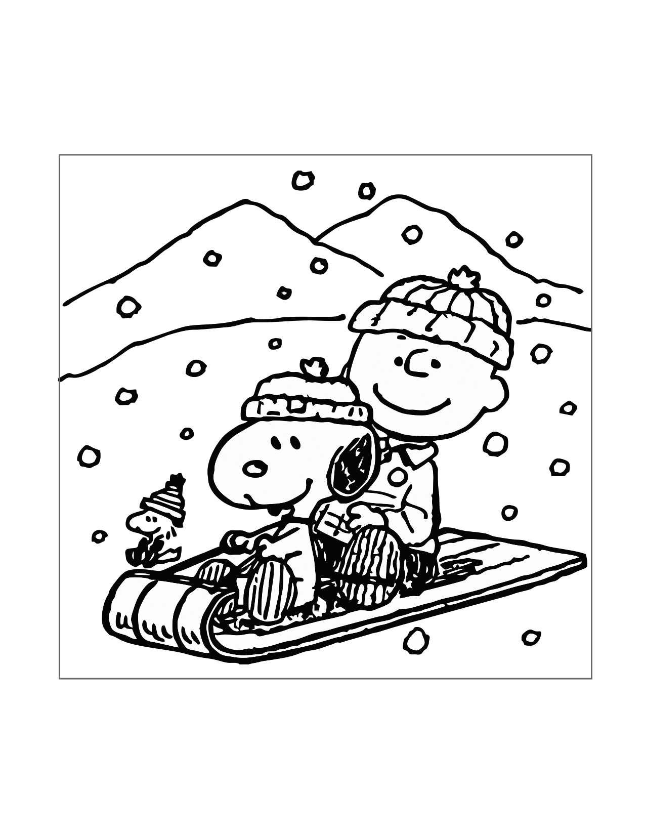 Charlie Brown And Snoopy Sledding Coloring Page