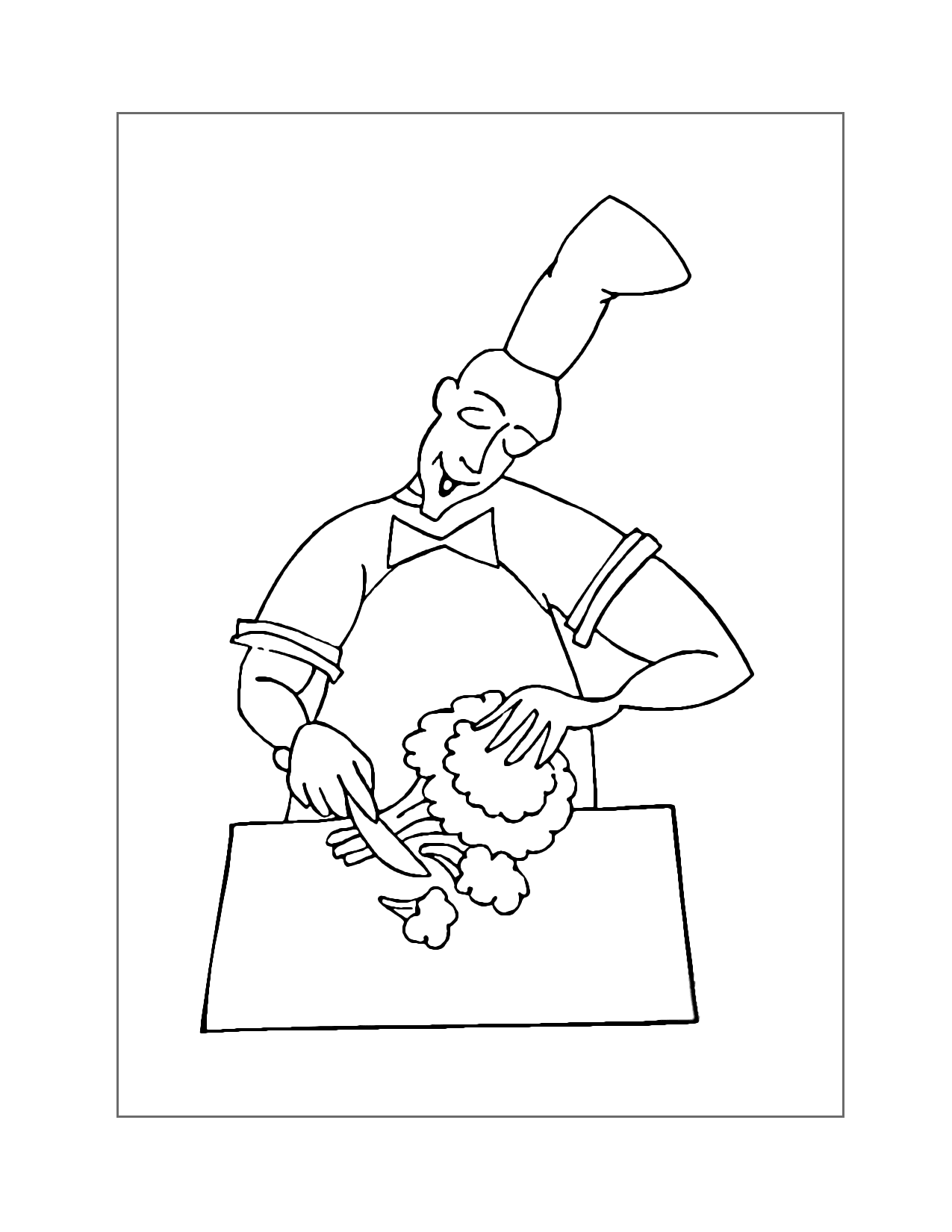 Chef Cutting Broccoli Coloring Page
