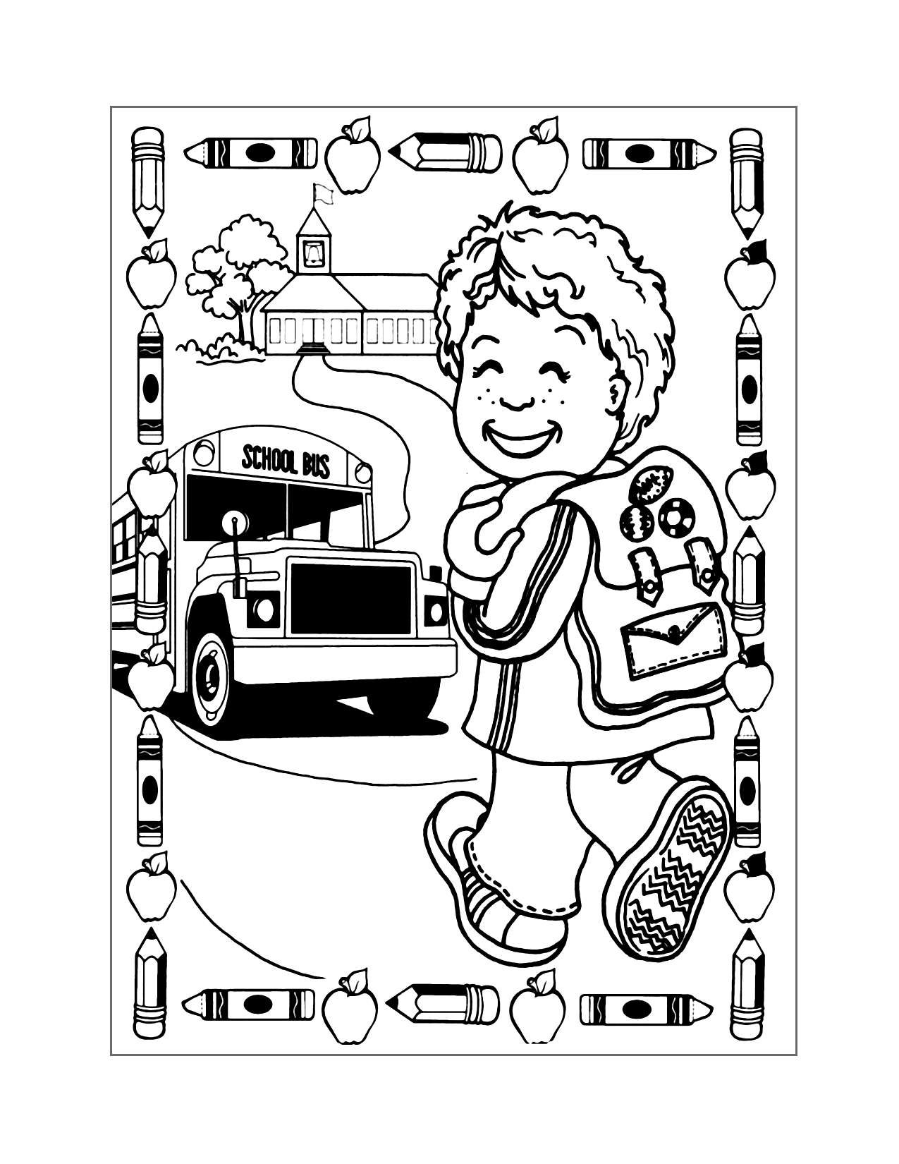 Child Going To School Coloring Page