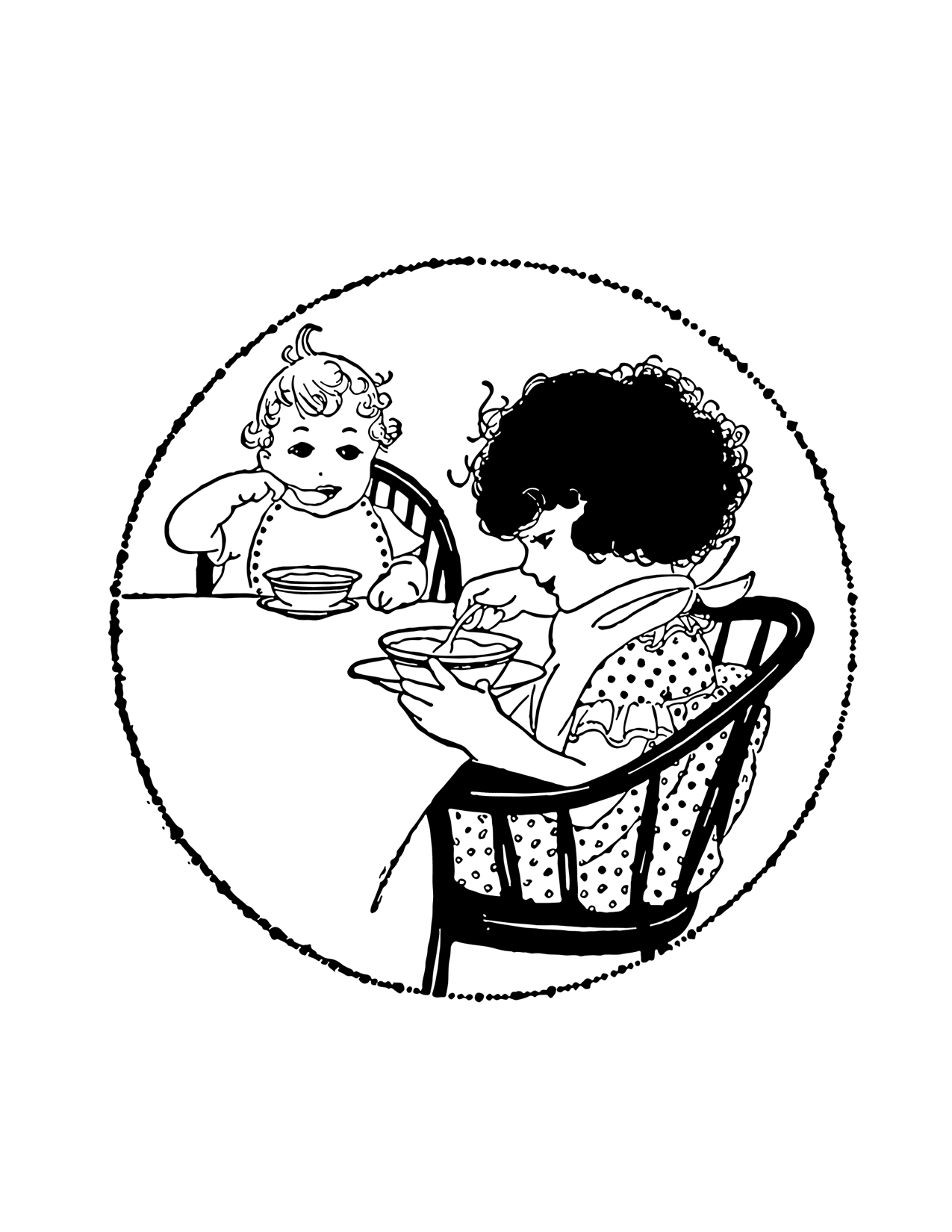 Children Eating Breakfast Coloring Page