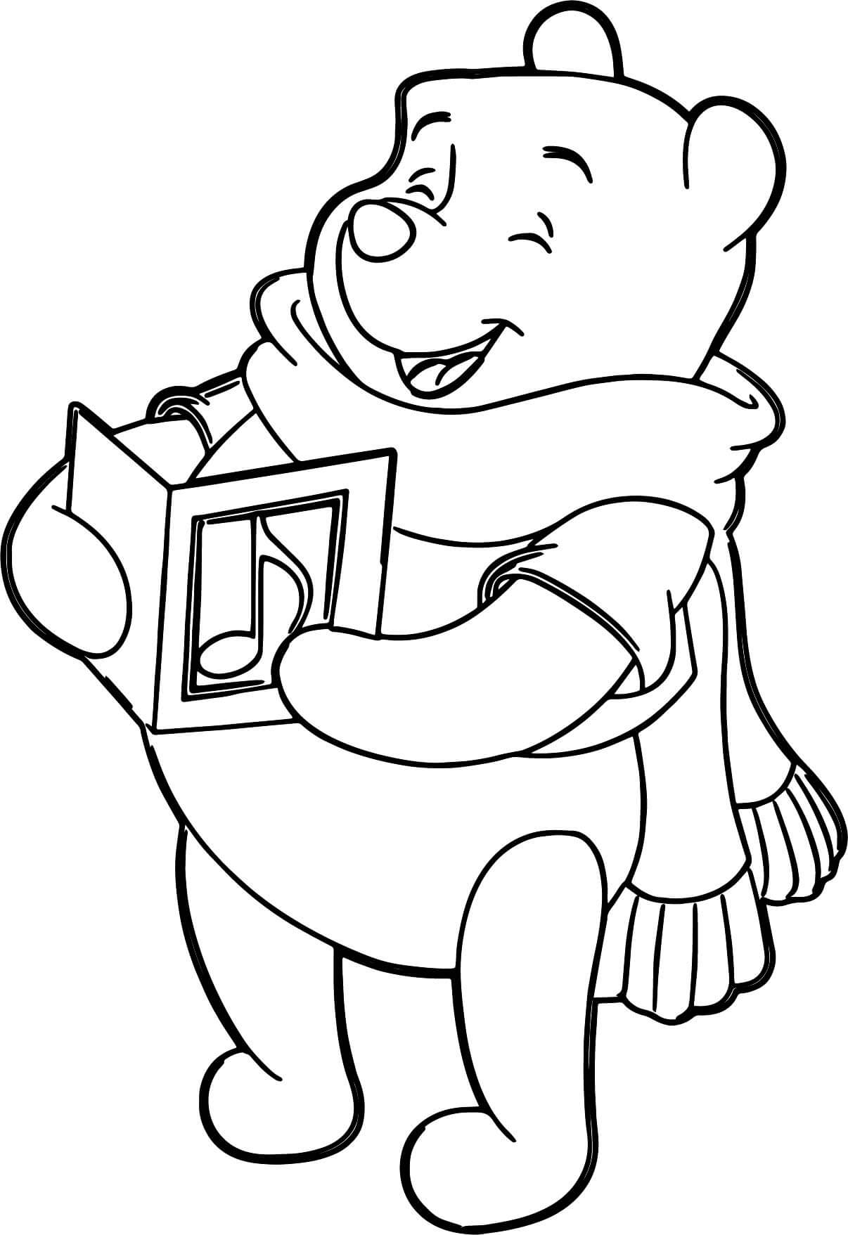 Christmas Caroling Winnie the Pooh Coloring Pages