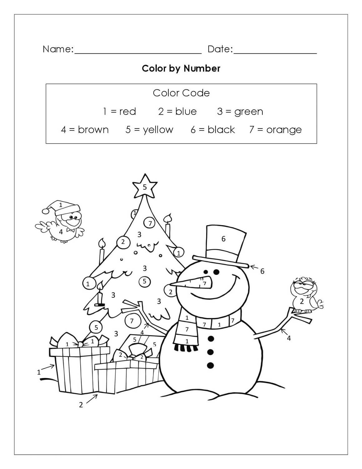 Christmas Color by Number Worksheet