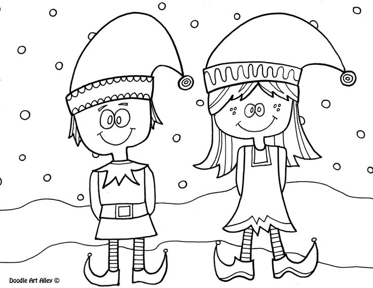 Christmas Elves Coloring Page