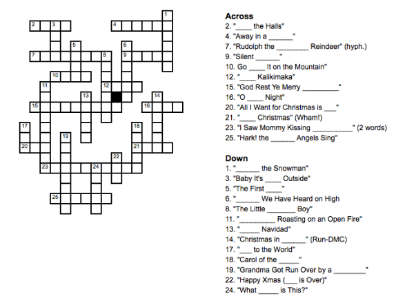 Christmas Music Crossword Puzzle