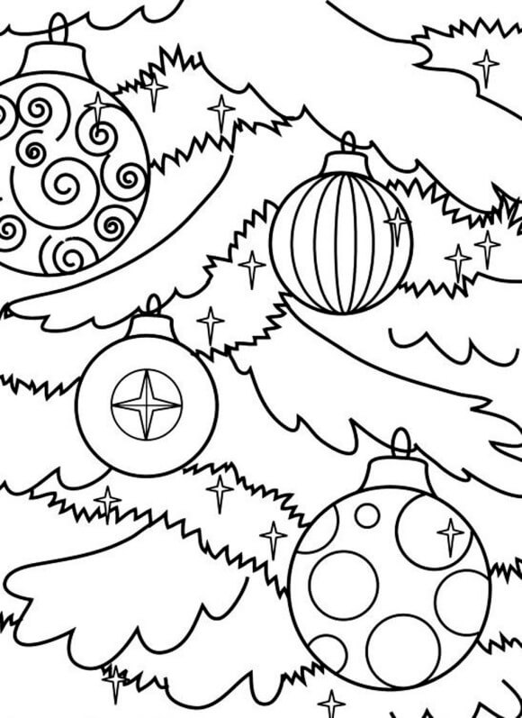 Christmas Ornaments on a Tree Coloring Page