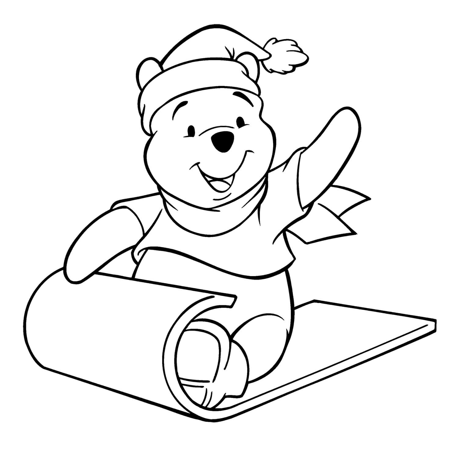 Christmas Sledding Winnie the Pooh Coloring Pages