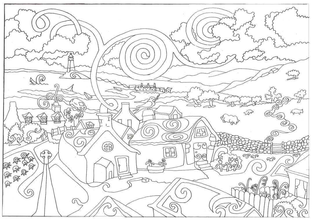 Christmas Town Coloring Pages for Adults