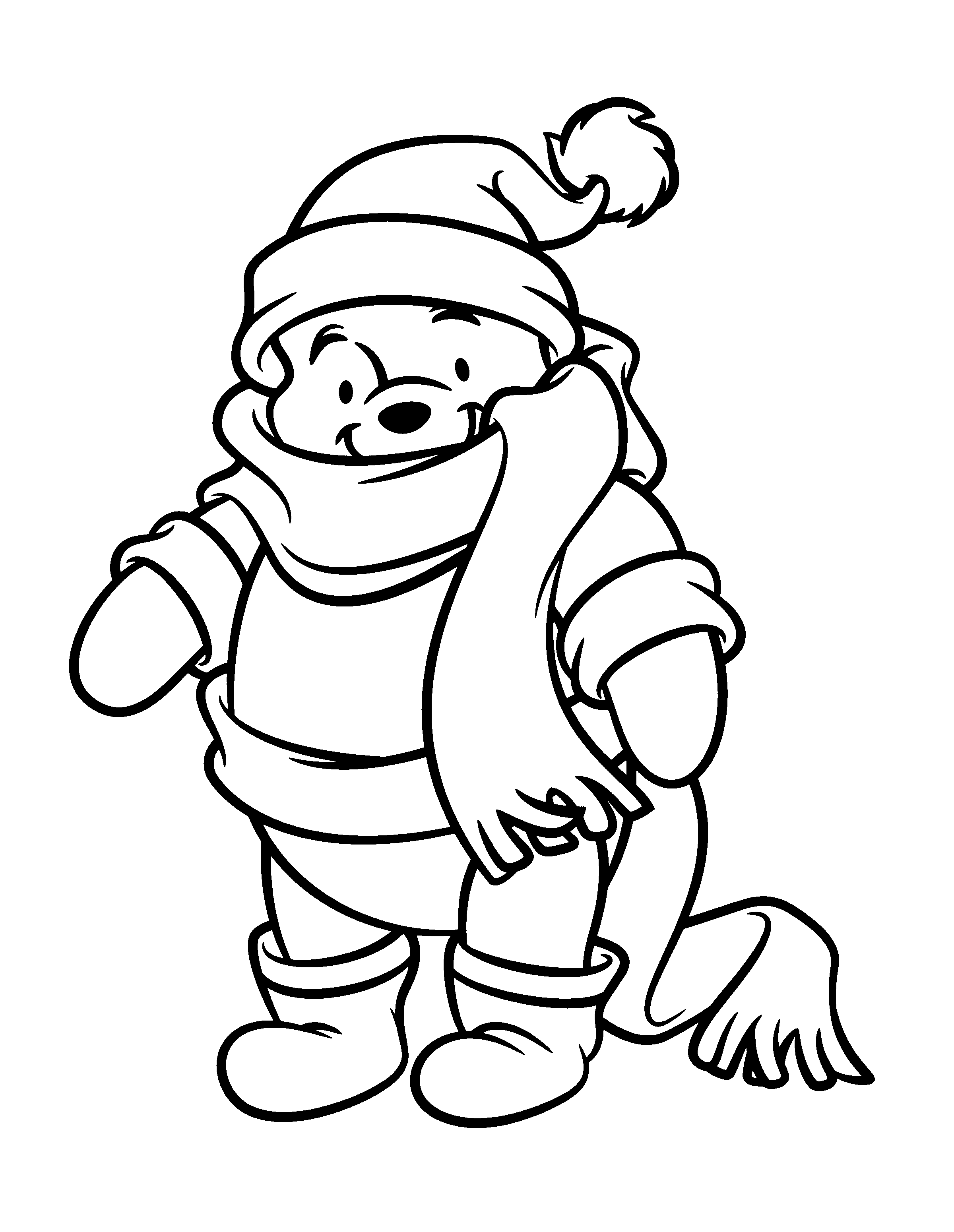 Christmas Warm Clothes Winnie the Pooh Coloring Pages