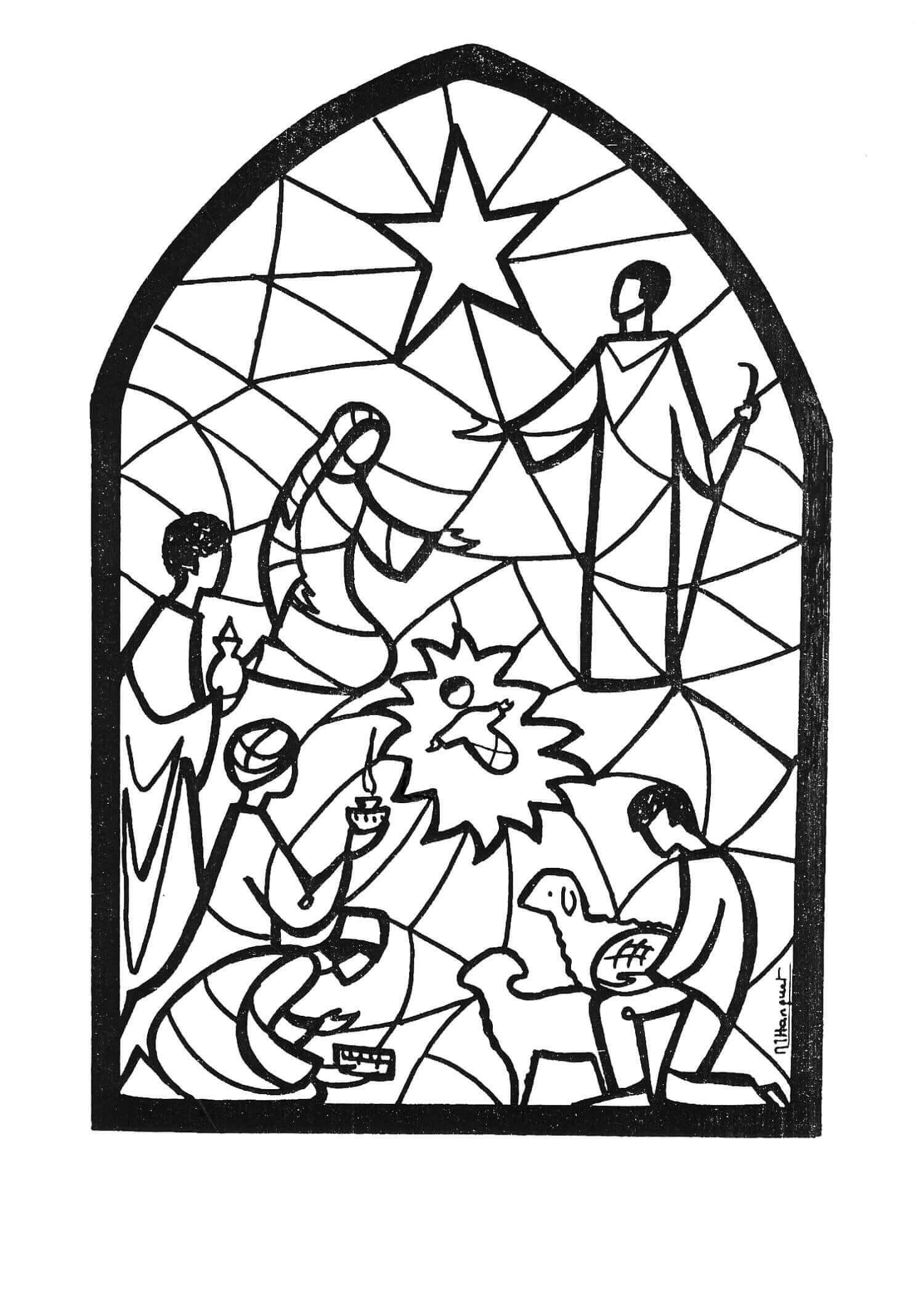 Church Nativity Coloring Pages Stained Glass