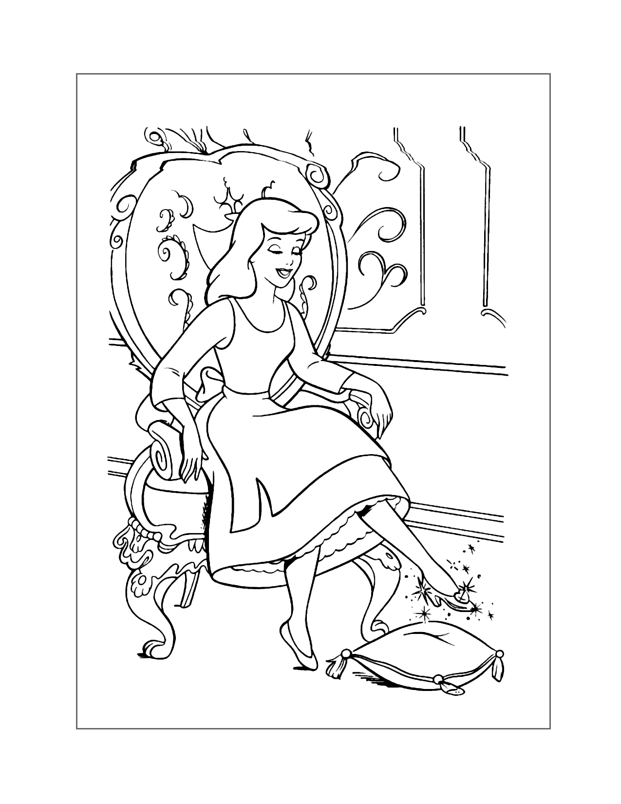 Cinderalla Fits The Glass Slipper Coloring Page