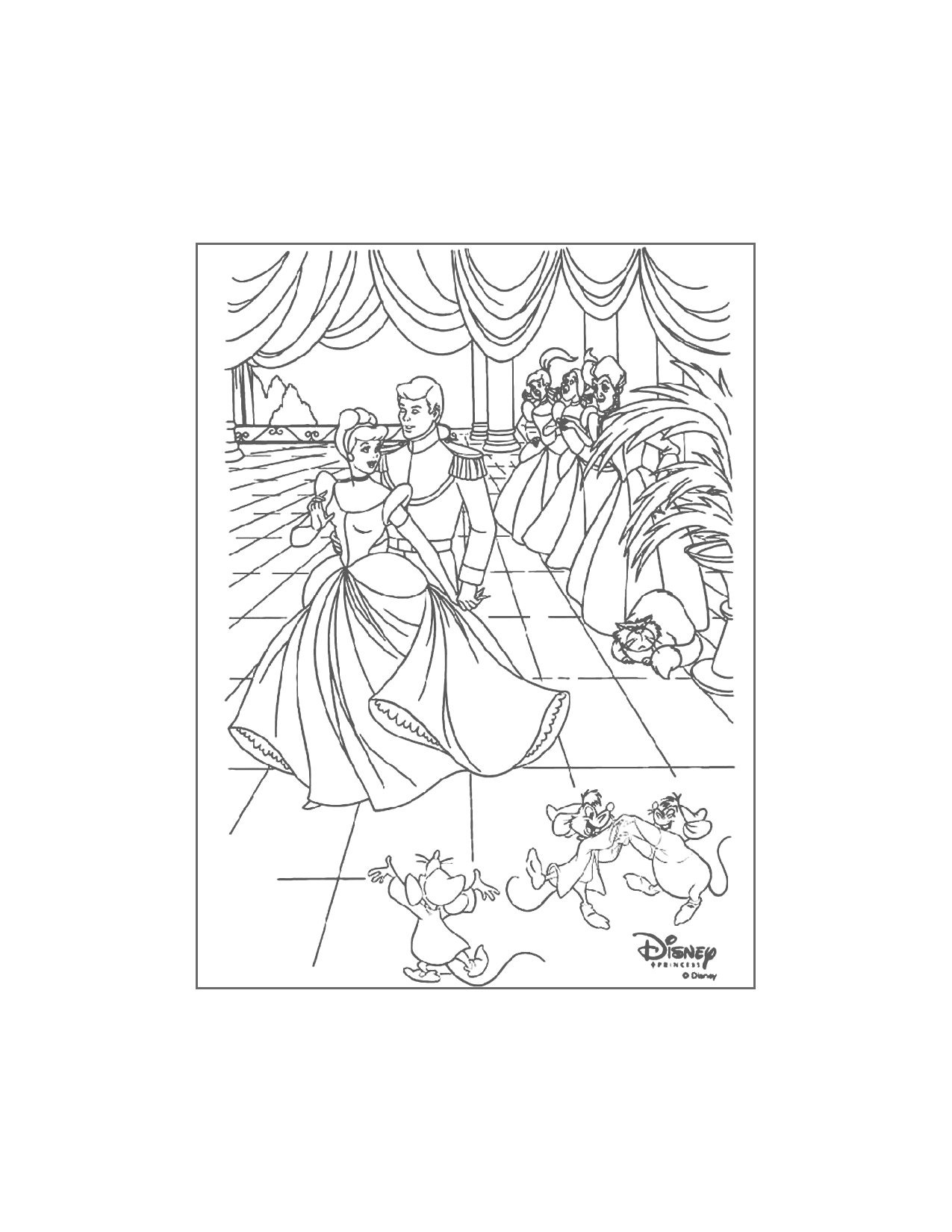Cinderella Dances With The Prince Coloring Page