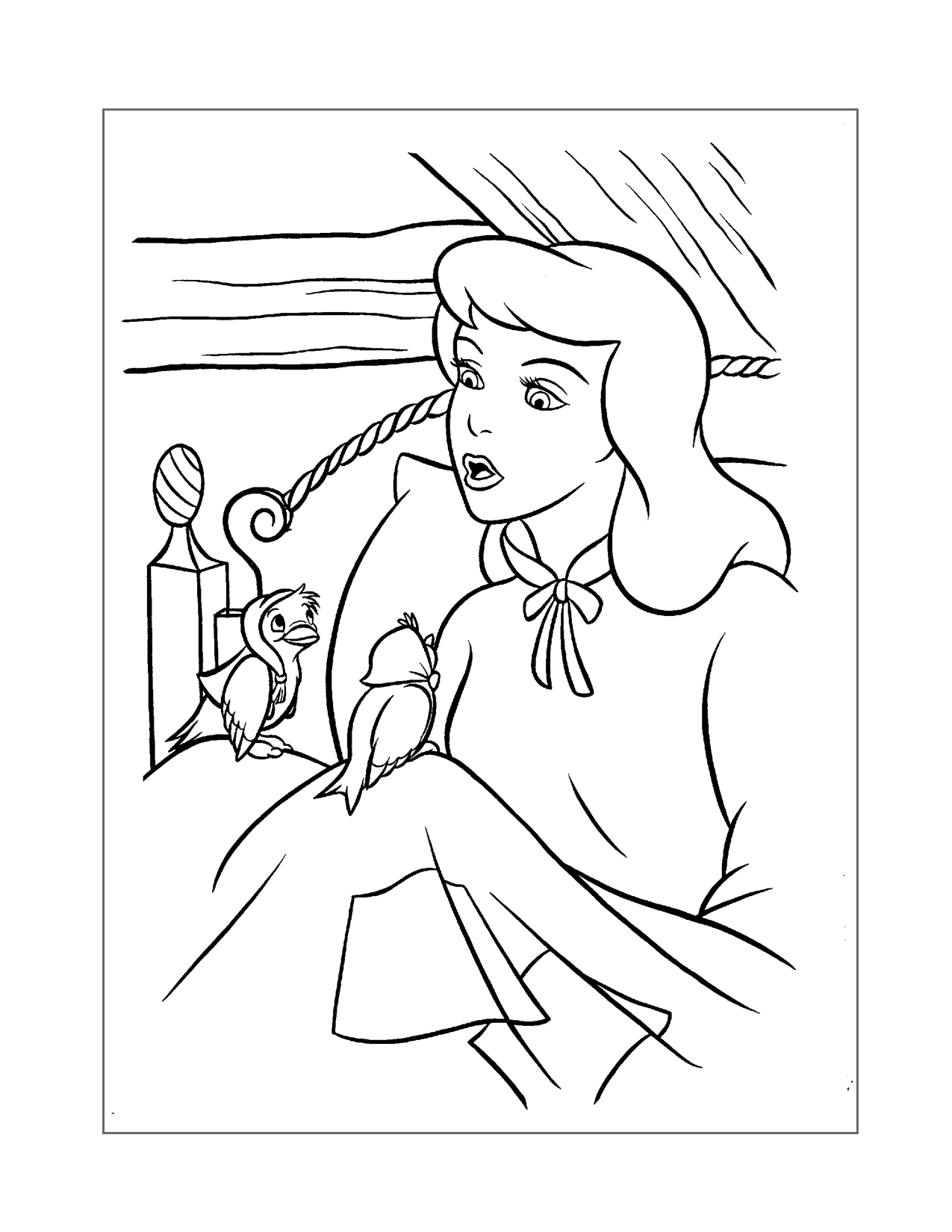 Cinderella And The Birds Coloring Page