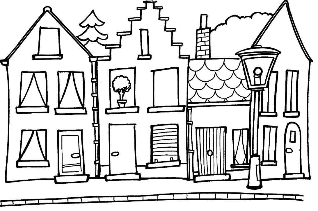 City Houses Coloring Page