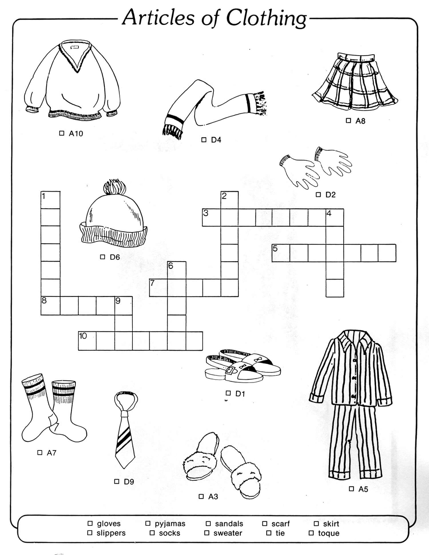 Clothing Crossword Puzzles for Kids