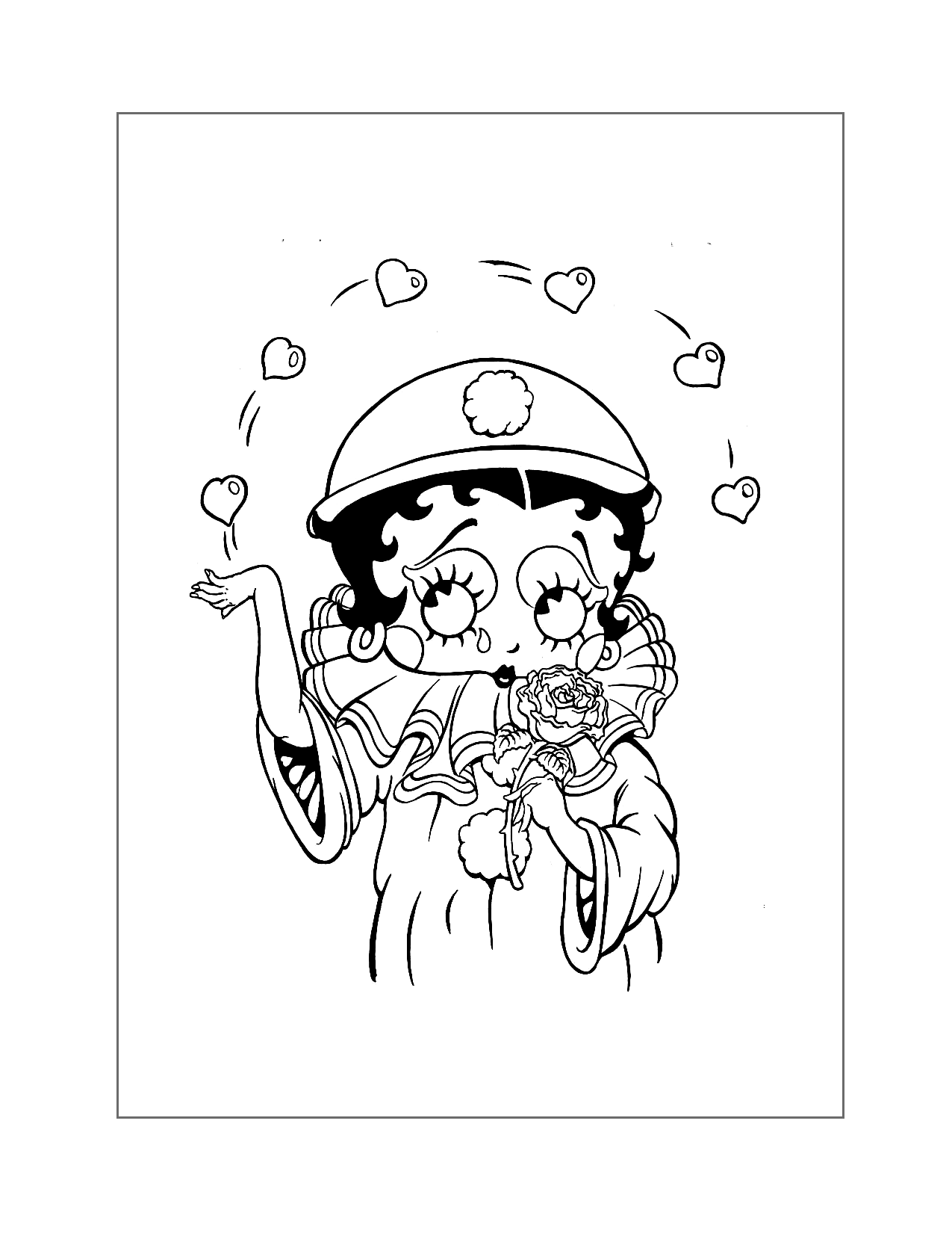 Clown Betty Boop Juggling Hearts Coloring Page