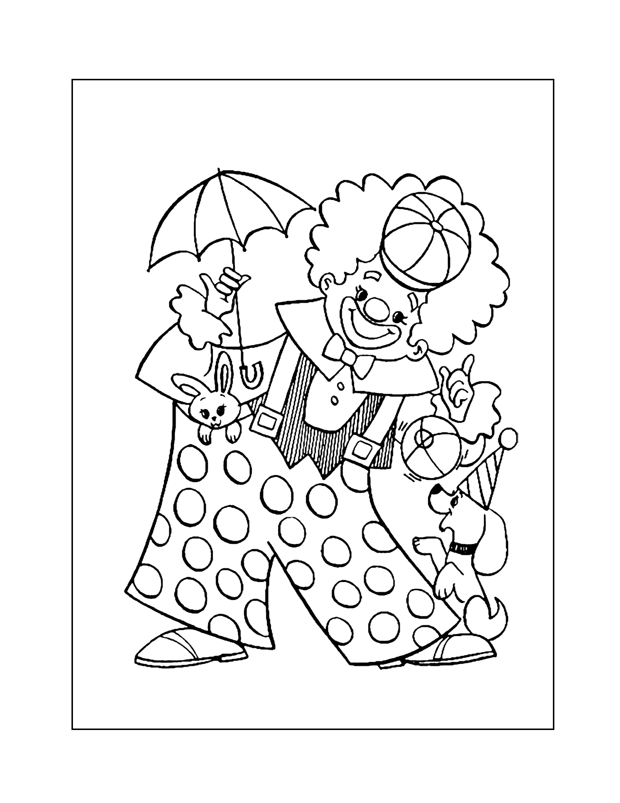 Clown Rabbit And Puppy Coloring Page