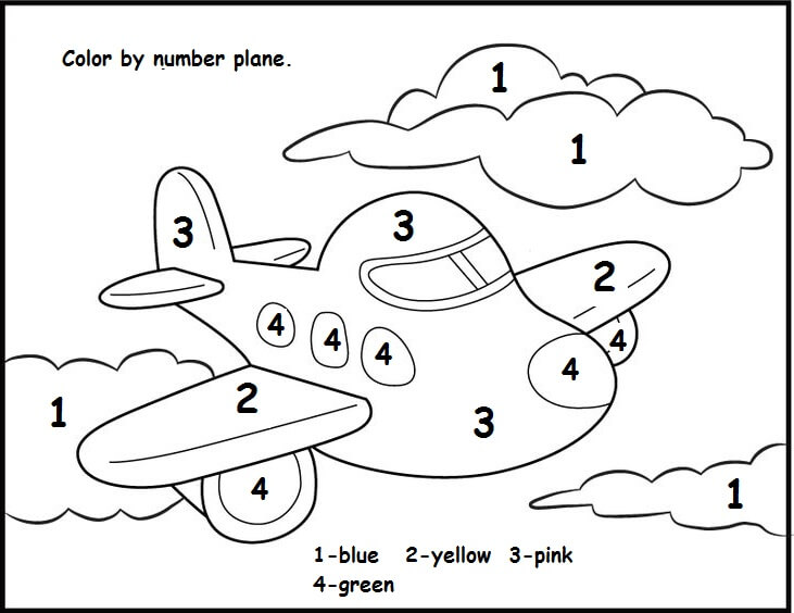 Color Airplane Numbers - Math Coloring Pages