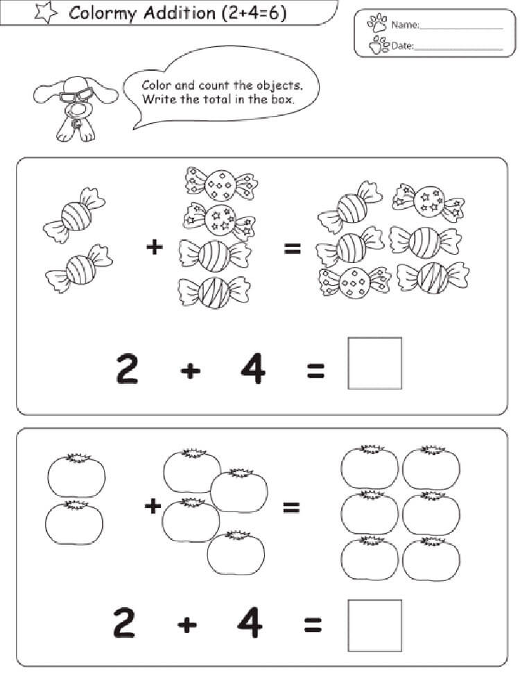 Color and Count Addition Worksheets