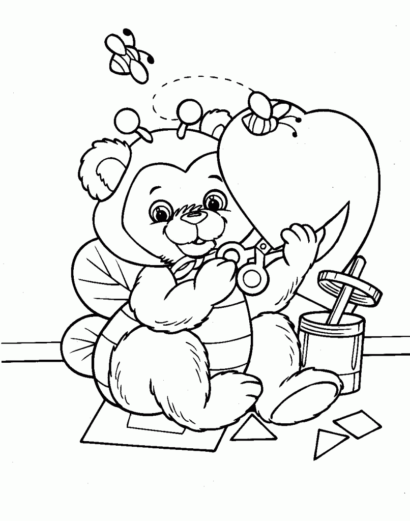 Construction Bear Valentines Day Coloring Pages