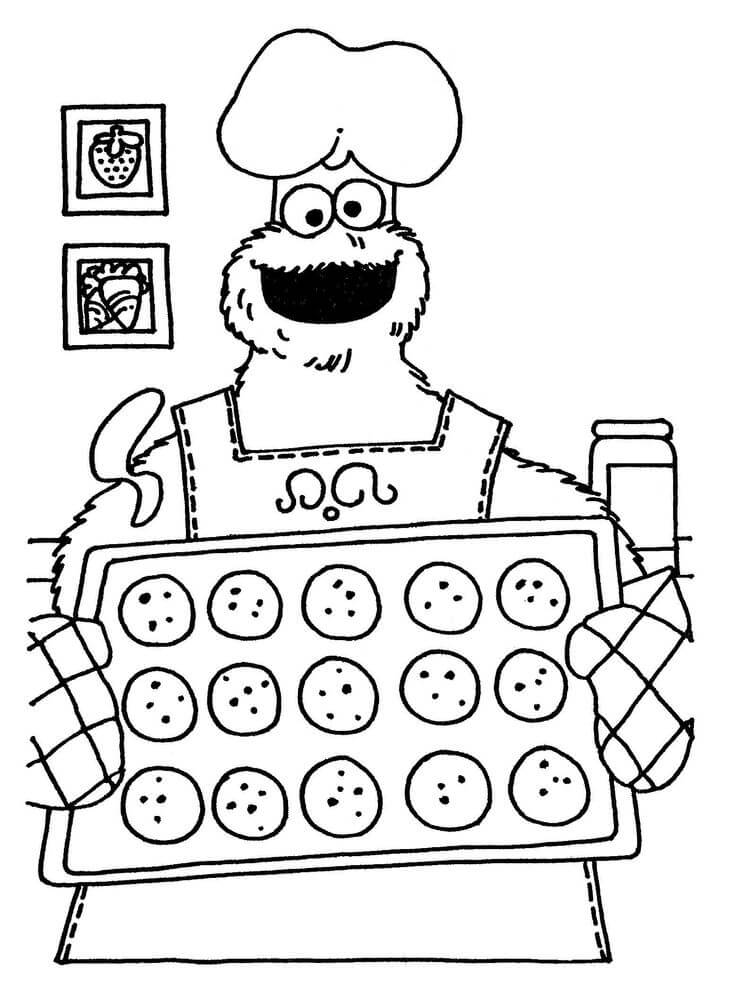 Cookie Monster Bakes Cookies Coloring Page