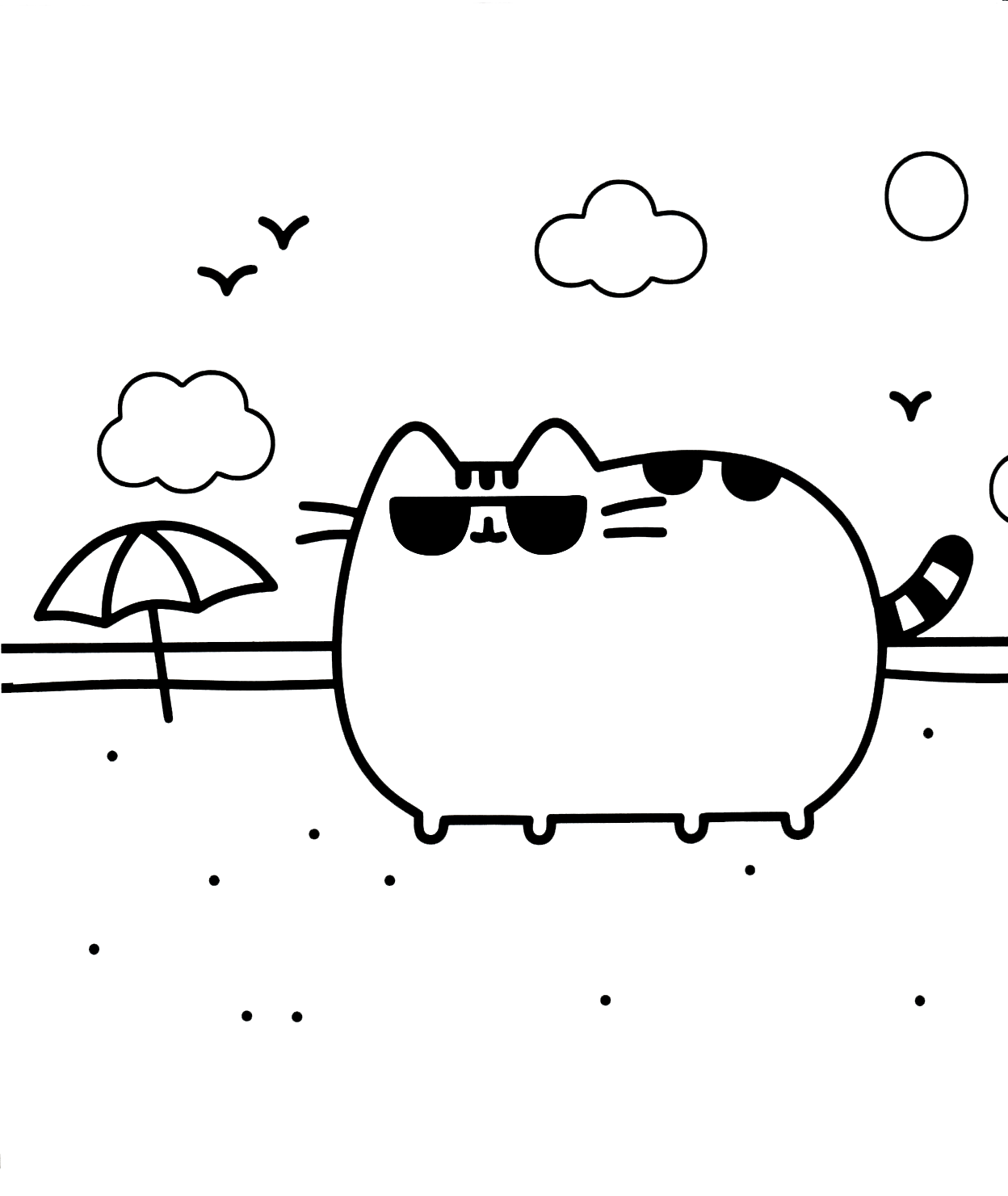 Cool Beach Cat Pusheen Coloring Pages
