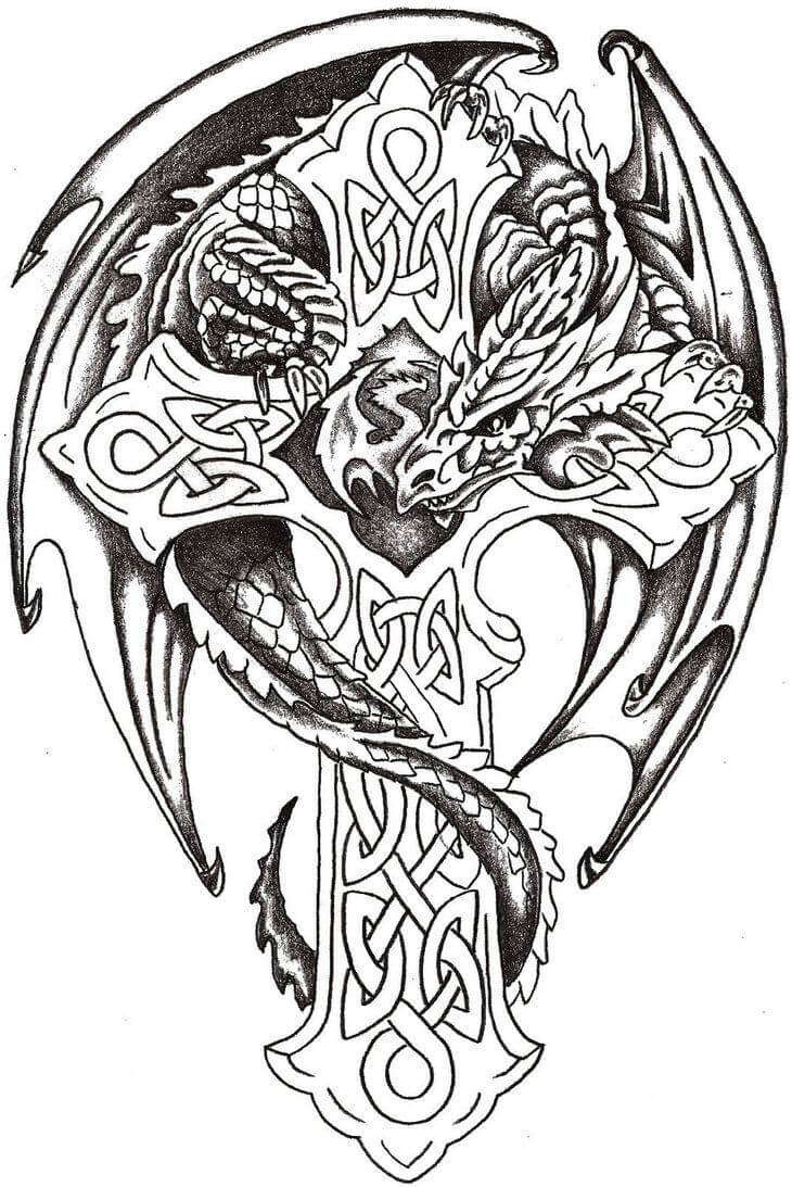 Cool Cross with Dragon Wings Coloring Page