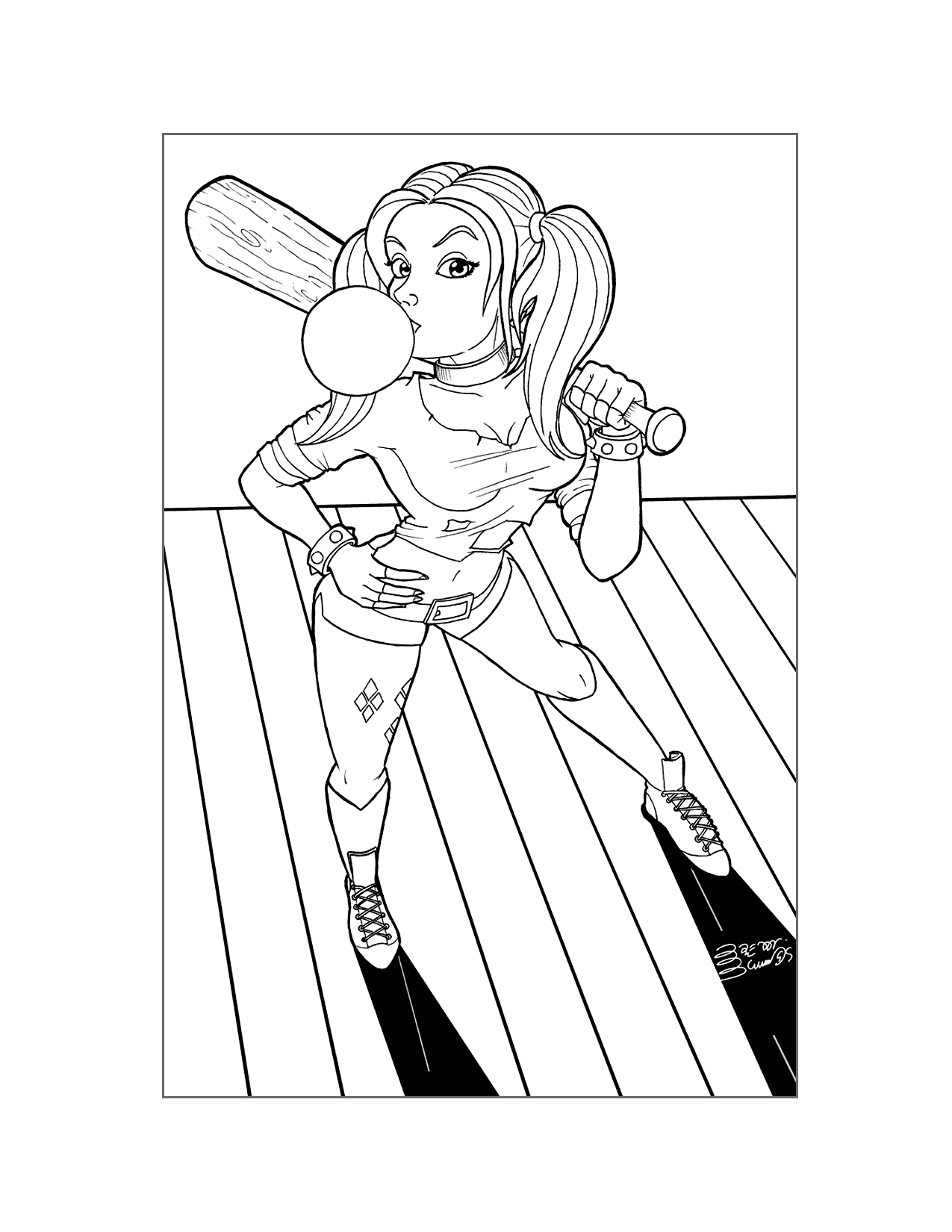Cool Harley Quinn Bubble Gum Coloring Page